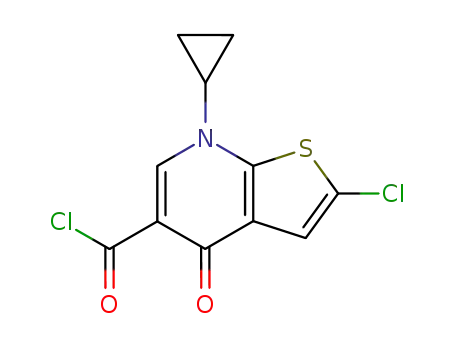 Molecular Structure of 189956-58-9 (Thieno[2,3-b]pyridine-5-carbonyl chloride,
2-chloro-7-cyclopropyl-4,7-dihydro-4-oxo-)