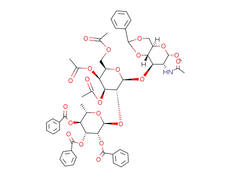 Methyl O-(2,3,4-tri-O-benzoyl-α-L-rhamnopyranosyl)-(1->2)-O-(3,4,6-tri-O-acetyl-β-D-galactopyranosyl)-(1->3)-2-acetamido-4,6-O-benzylidene-2-deoxy-α-D-glucopyranoside