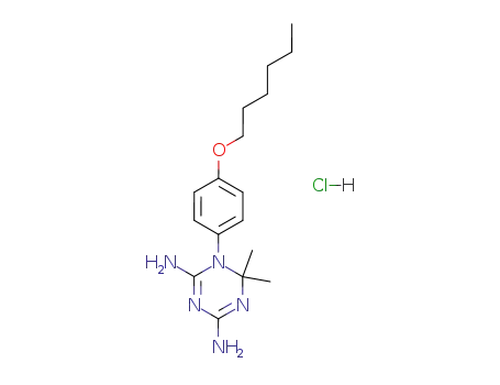 Molecular Structure of 4479-28-1 (1,3,5-Triazine-2,4-diamine,
1-[4-(hexyloxy)phenyl]-1,6-dihydro-6,6-dimethyl-, monohydrochloride)