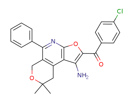 Molecular Structure of 172985-32-9 ((1-amino-8,8-dimethyl-5-phenyl-8,9-dihydro-6H-furo[2,3-b]pyrano[4,3-d]pyridin-2-yl)(4-chlorophenyl)methanone)