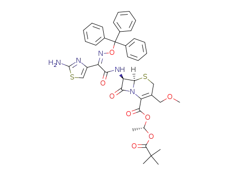 Molecular Structure of 152401-10-0 ((6R,7R)-7-{2-(2-Amino-thiazol-4-yl)-2-[(Z)-trityloxyimino]-acetylamino}-3-methoxymethyl-8-oxo-5-thia-1-aza-bicyclo[4.2.0]oct-2-ene-2-carboxylic acid (S)-1-(2,2-dimethyl-propionyloxy)-ethyl ester)