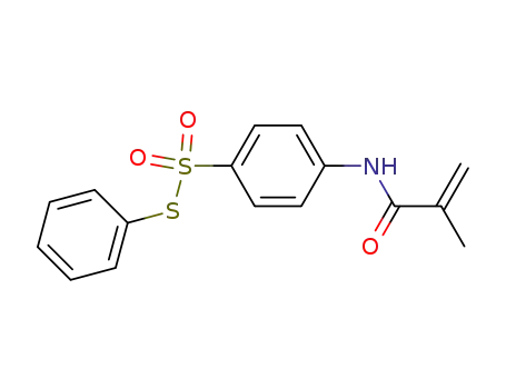 Molecular Structure of 111725-94-1 (Benzenesulfonothioic acid, 4-[(2-methyl-1-oxo-2-propenyl)amino]-,
S-phenyl ester)