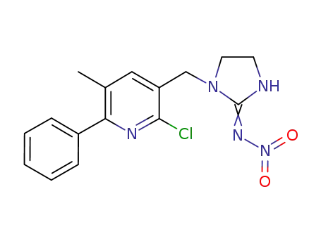 Molecular Structure of 1172115-84-2 (2-{1-[(2-chloro-5-methyl-6-phenyl-3-pyridyl)methyl]-tetrahydro-1H-2-imidazolyliden}-1-oxo-1-hydraziniumolate)