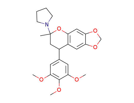 Molecular Structure of 116409-25-7 (1-[6-methyl-8-(3,4,5-trimethoxyphenyl)-7,8-dihydro-6H-[1,3]dioxolo[4,5-g]chromen-6-yl]pyrrolidine)