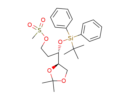 Molecular Structure of 1054639-02-9 (Methanesulfonic acid (S)-3-(tert-butyl-diphenyl-silanyloxy)-3-((R)-2,2-dimethyl-[1,3]dioxolan-4-yl)-propyl ester)