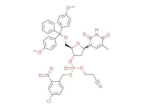 Thymidine, 5'-O-[bis(4-methoxyphenyl)phenylmethyl]-,
3'-[S-[(4-chloro-2-nitrophenyl)methyl] O-(2-cyanoethyl)
phosphorothioate]