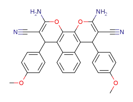 Molecular Structure of 128405-07-2 (2,11-Diamino-4,9-bis-(4-methoxy-phenyl)-4,9-dihydro-1,12-dioxa-triphenylene-3,10-dicarbonitrile)