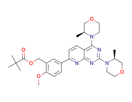 Molecular Structure of 1201798-98-2 (5-{2,4-bis[(3S)-3-methylmorpholin-4-yl]pyrido[2,3-d]pyrimidin-7-yl}-2-methoxybenzyl pivalate)