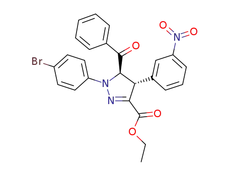 Molecular Structure of 144309-73-9 (1H-Pyrazole-3-carboxylic acid,
5-benzoyl-1-(4-bromophenyl)-4,5-dihydro-4-(3-nitrophenyl)-, ethyl ester,
trans-)
