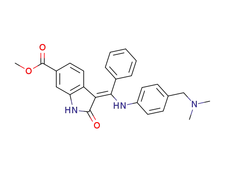 Molecular Structure of 334949-28-9 ((Z)-3-[(4-dimethylaminomethyl-phenylamino)-phenyl-methylene]-2-oxo-2,3-dihydro-1H-indole-6-carboxylic acid methyl ester)