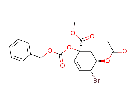 Molecular Structure of 183134-55-6 ((1S,4R,5R)-5-Acetoxy-1-benzyloxycarbonyloxy-4-bromo-cyclohex-2-enecarboxylic acid methyl ester)