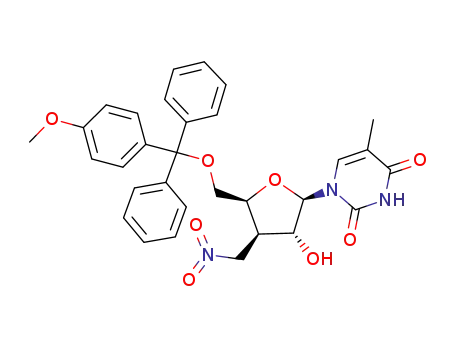 Molecular Structure of 158774-88-0 (1-<5-O-(4-monomethoxytrityl)-3-deoxy-3-C-nitromethyl-β-D-xylo-pentofuranosyl>thymine)