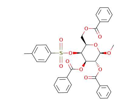 Molecular Structure of 185115-20-2 (methyl-[<i>O</i><sup>2</sup>,<i>O</i><sup>3</sup>,<i>O</i><sup>6</sup>-tribenzoyl-<i>O</i><sup>4</sup>-(toluene-4-sulfonyl)-β-D-galactopyranoside])