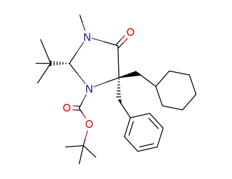 Molecular Structure of 152033-20-0 ((2R,5S)-5-Benzyl-2-(t-butyl)-5-(cyclohexylmethyl)-3-methyl-4-oxo-1-imidazolidincarbonsaeure-t-butylester)