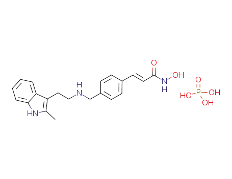 Molecular Structure of 960055-62-3 (N-hydroxy-3-[4-[[[2-(2-methyl-1H-indol-3-yl)ethyl]amino]methyl]phenyl]-2E-2-propenamide phosphate)