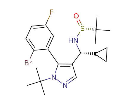 (R)-N-((1R)-(5-(2-bromo-5-fluorophenyl)-1-tert-butyl-1H-pyrazol-4-yl)(cyclopropyl)methyl)-2-methylpropane-2-sulfinamide