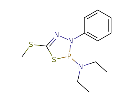 Molecular Structure of 72107-62-1 (diethyl-(5-methylsulfanyl-3-phenyl-3<i>H</i>-[1,3,4,2]thiadiazaphosphol-2-yl)-amine)