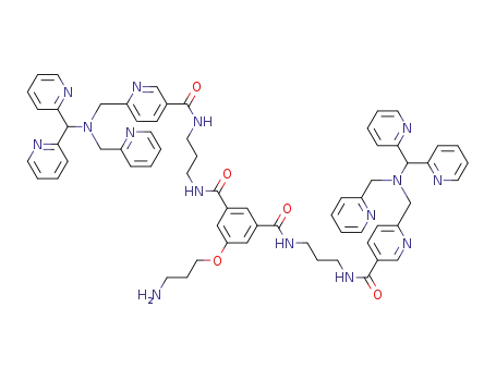 Molecular Structure of 1141722-29-3 (5-(3-aminopropoxy)-N<sub>1</sub>,N<sub>3</sub>-bis(3-{[(6-{[[di(2-pyridinyl)methyl](2-pyridinylmethyl)amino]methyl}-3-pyridinyl)carbonyl]amino}propyl)isophthalamide)
