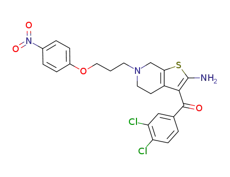 Molecular Structure of 1223425-48-6 ((2-amino-6-[3-(4-nitrophenoxy)propyl]-4,5,6,7-tetrahydrothieno[2,3-c]pyridin-3-yl)-(3,4-dichlorophenyl)-methanone)