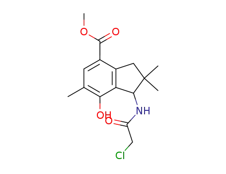 Molecular Structure of 142353-46-6 (1H-Indene-4-carboxylic acid,
1-[(chloroacetyl)amino]-2,3-dihydro-7-hydroxy-2,2,6-trimethyl-, methyl
ester)