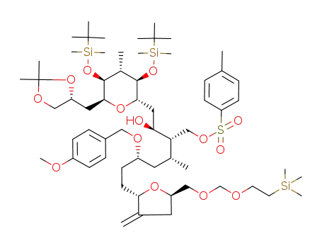 (2R,4S,5S,6R,7R,8S,10S,11S,12R,14S,17S,20R)-5,7-bis(tert-butyldimethylsilyloxy)-1,2-isopropylidenedioxy-14-(4-methoxybenzyloxy)-6,12-dimethyl-18-methylidene-11-toluenesulfonyloxymethyl-21-<2-(trimethylsilyl)ethoxymethoxy>-4,8; 17,20-diepoxyhenicosan-...