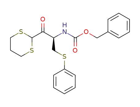 Molecular Structure of 197302-35-5 (((R)-2-[1,3]Dithian-2-yl-2-oxo-1-phenylsulfanylmethyl-ethyl)-carbamic acid benzyl ester)