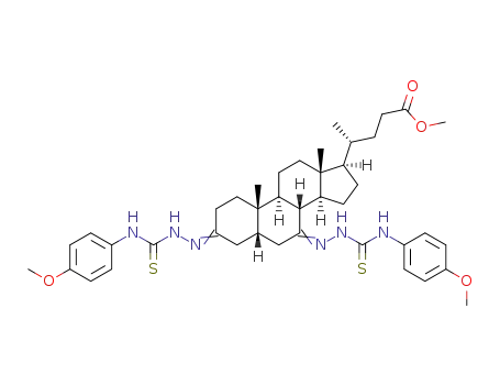 Molecular Structure of 1410795-77-5 (methyl (5)β-3,7-bis[2-[[(4-methoxyphenyl)amino]thioxomethyl]hydrazinylidene]-cholan-24-oate)