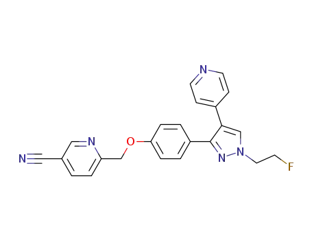 Molecular Structure of 1301168-18-2 (6-[4-[1-(2-fluoroethyl)-4-(4-pyridinyl)-1H-pyrazol-3-yl]phenoxymethyl]-3-pyridinecarbonitrile)