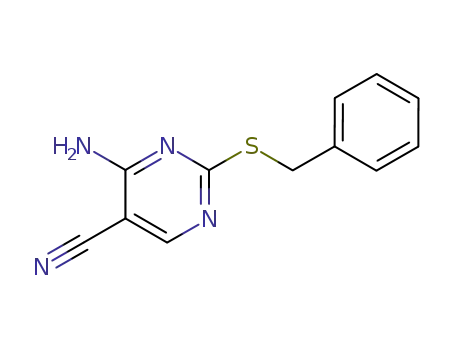Molecular Structure of 100137-41-5 (4-amino-2-(benzylsulfanyl)-5-pyrimidinecarbonitrile)