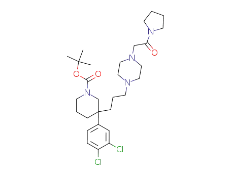 Molecular Structure of 256497-29-7 (N-tert-butoxycarbonyl-3-(3,4-dichlorophenyl)-3-{3-[4-(pyrrolidinocarbonylmethyl)piperazin-1-yl]propyl}piperidine)
