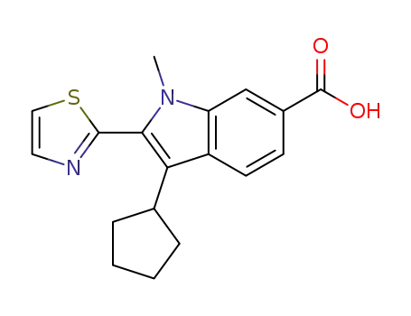 Molecular Structure of 494799-99-4 (1H-Indole-6-carboxylic acid, 3-cyclopentyl-1-methyl-2-(2-thiazolyl)-)