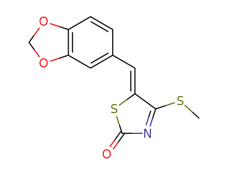 Molecular Structure of 1407543-46-7 ((Z)-5-(benzo[d][1,3]dioxol-5-ylmethylene)-4-(methylthio)thiazol-2(5H)-one)