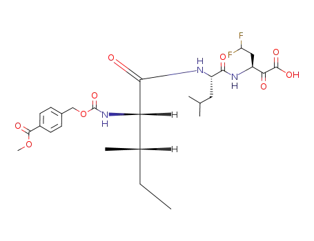 Molecular Structure of 438202-43-8 (4-{(1S,2S)-1-[(S)-1-((S)-3,3-Difluoro-1-oxalyl-propylcarbamoyl)-3-methyl-butylcarbamoyl]-2-methyl-butylcarbamoyloxymethyl}-benzoic acid methyl ester)