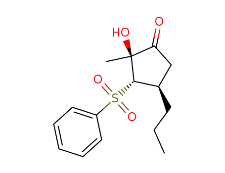 Molecular Structure of 1330064-14-6 ((2S,3S,4R)-2-hydroxy-2-methyl-3-(phenylsulfonyl)-4-propylcyclopentanone)