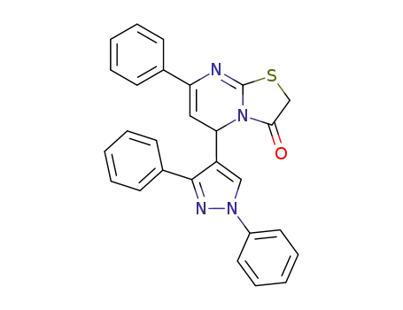 Molecular Structure of 221619-50-7 (5-(1,3-diphenyl-1H-pyrazol-4-yl)-7-phenyl-5H-[1,3]thiazolo[3,2-a]pyrimidin-3(2H)-one)