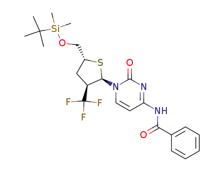Molecular Structure of 402757-24-8 ((2'R)-L-N<sup>4</sup>-benzoyl-5'-O-(tert-butyldimethylsilyl)-2',3'-dideoxy-2'-trifluoromethyl-4'-thiocytidine)