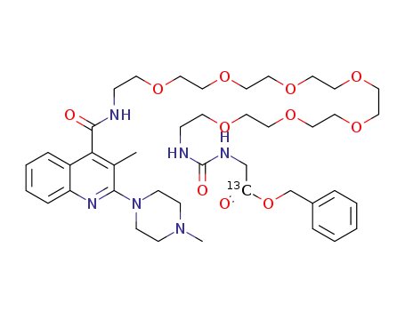 Molecular Structure of 1309661-60-6 (benzyl [30-13C]-1-[3-methyl-2-(4-methylpiperazin-1-yl)quinolin-4-yl]-1,27-dioxo-5,8,11,14,17,20,23-heptaoxa-2,26,28-triazatriacontan-30-oate)