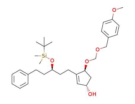 Molecular Structure of 1362209-54-8 ((1S,4S)-4-((p-methoxybenzyloxy)methoxy)-3-((S)-3-(tert-butyldimethylsilyloxy)-5-phenylpentyl)cyclopent-2-enol)