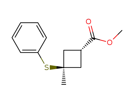 Molecular Structure of 76185-74-5 (Cyclobutanecarboxylic acid, 3-methyl-3-(phenylthio)-, methyl ester,
trans-)