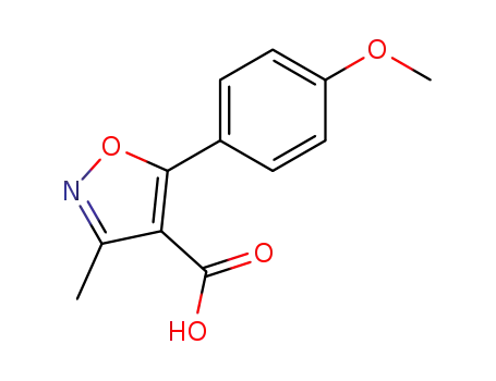 Molecular Structure of 91569-97-0 (4-Isoxazolecarboxylicacid,5-(p-methoxyphenyl)-3-methyl-(7CI))