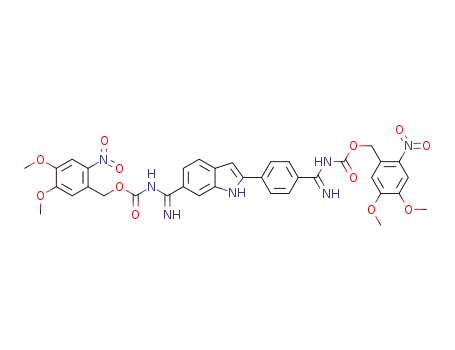 Molecular Structure of 1345834-29-8 (4,5-dimethoxy-2-nitrobenzyl [(4-{6-[({[(4,5-dimethoxy-2-nitrobenzyl)oxy]carbonyl}amino)(imino)methyl]-1H-indol-2-yl}phenyl)(imino)methyl]carbamate)
