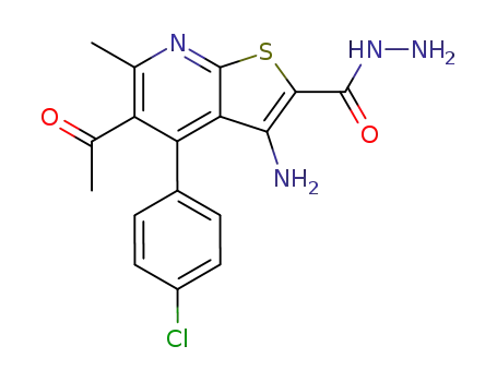 Thieno[2,3-b]pyridine-2-carboxylic acid,
5-acetyl-3-amino-4-(4-chlorophenyl)-6-methyl-, hydrazide