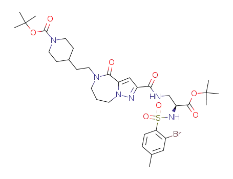 4-(2-{2-[(S)-2-(2-Bromo-4-methyl-benzenesulfonylamino)-2-tert-butoxycarbonyl-ethylcarbamoyl]-4-oxo-7,8-dihydro-4H,6H-1,5,8a-triaza-azulen-5-yl}-ethyl)-piperidine-1-carboxylic acid tert-butyl ester