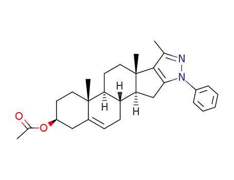 Molecular Structure of 32671-70-8 (3-acetoxy-5'-methyl-2'-phenyl-2'<i>H</i>-androst-5-eno[16,17-<i>c</i>]pyrazole)