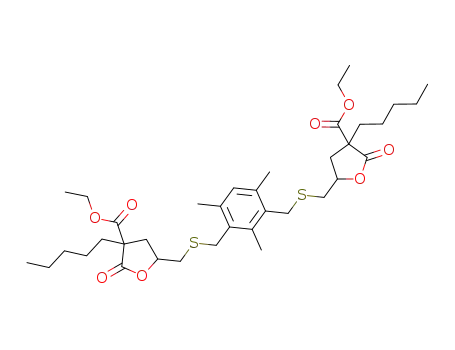 Molecular Structure of 1373881-25-4 (2,6-bis(4-ethoxycarbonyl-5-oxo-4-pentyltetrahydrofuran-2-ylmethylsulfanylmethyl)-1,3,5-trimethylbenzene)