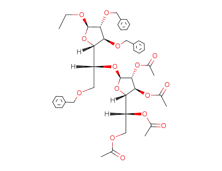 Acetic acid (2R,3R,4S,5S)-4-acetoxy-2-[(R)-2-benzyloxy-1-((2S,3S,4R,5R)-3,4-bis-benzyloxy-5-ethoxy-tetrahydro-furan-2-yl)-ethoxy]-5-((R)-1,2-diacetoxy-ethyl)-tetrahydro-furan-3-yl ester