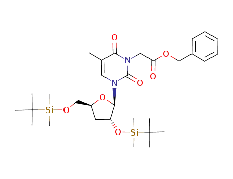 {3-[3-(<i>tert</i>-butyl-dimethyl-silanyloxy)-5-(<i>tert</i>-butyl-dimethyl-silanyloxymethyl)-tetrahydro-furan-2-yl]-5-methyl-2,6-dioxo-3,6-dihydro-2<i>H</i>-pyrimidin-1-yl}-acetic acid benzyl ester