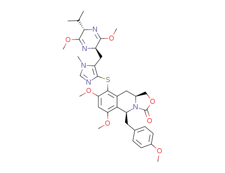 (5S,10aS)-9-<<5-<(2S-trans)-2,5-dihydro-3,6-dimethoxy-2-(1-methylethyl)pyrazin-5-yl>methyl-1-methyl-1H-imidazol-4-yl>thio>-6,8-dimethoxy-5-<(4-methoxyphenyl)methyl>-1,5,10,10a-tetrahydroxazolo<3,4-b>isoquinolin-3(3H)-one