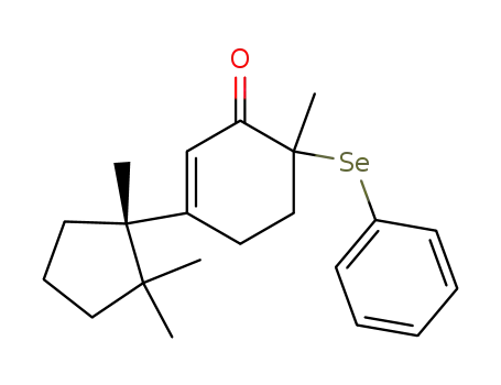 Molecular Structure of 1026639-32-6 (6-Methyl-6-phenylselanyl-3-((S)-1,2,2-trimethyl-cyclopentyl)-cyclohex-2-enone)