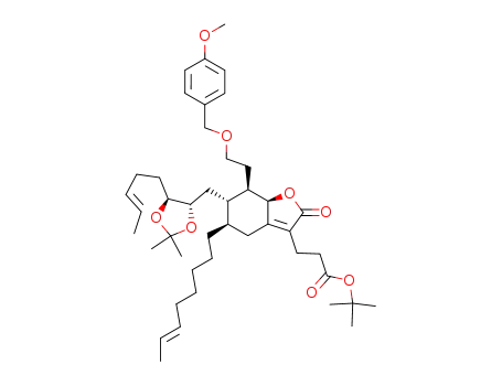 tert-Butyl (5R,6S,7R,7aR)-6-{[(4S,5S)-2,2-Dimethyl-5-[(E)-pent-3-en-1-yl]-1,3-dioxolan-4-yl]methyl}-7-{2-[(4-methoxybenzyl)oxy]ethyl}-5-[(E)-oct-6-en-1-yl]-2-oxo-4,5,6,7-tetrahydro-2H-1-benzofuran-3-propanoate